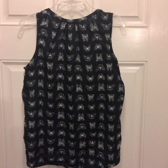 Y2K white butterflies on navy Henley rayon tank top size Medium whimsy playful. - Picture 7 of 9